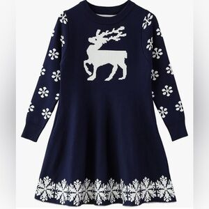 Navy Reindeer Sweater Dress Size 6-7